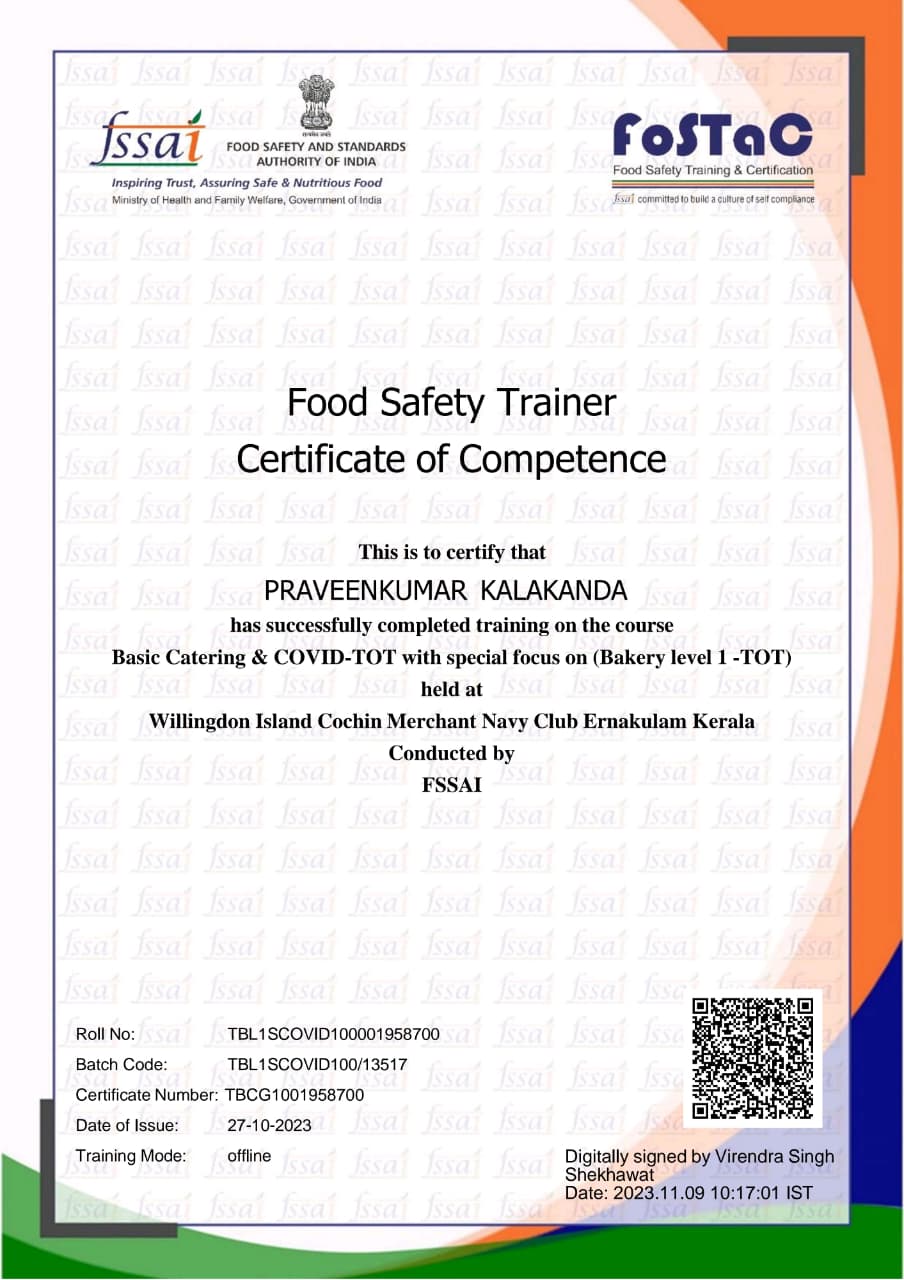 Food Safety Trainer Certificate of Competence